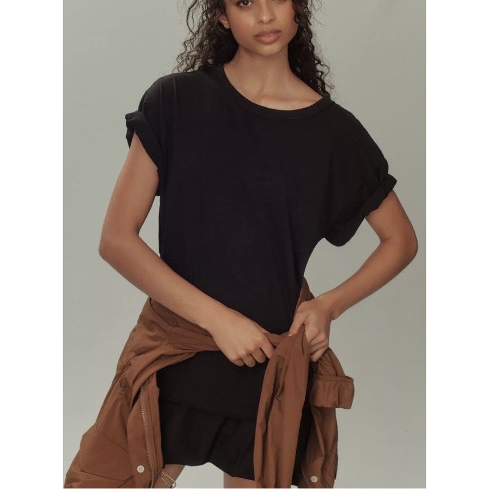 Daily Practice Anthropologie Black T-Shirt Chill Out Mini Dress Size 2XS Ruffle